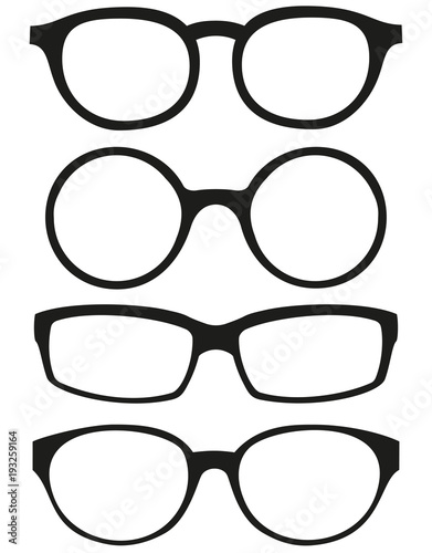Cartoon icon poster glasses, spectacles silhouette set.