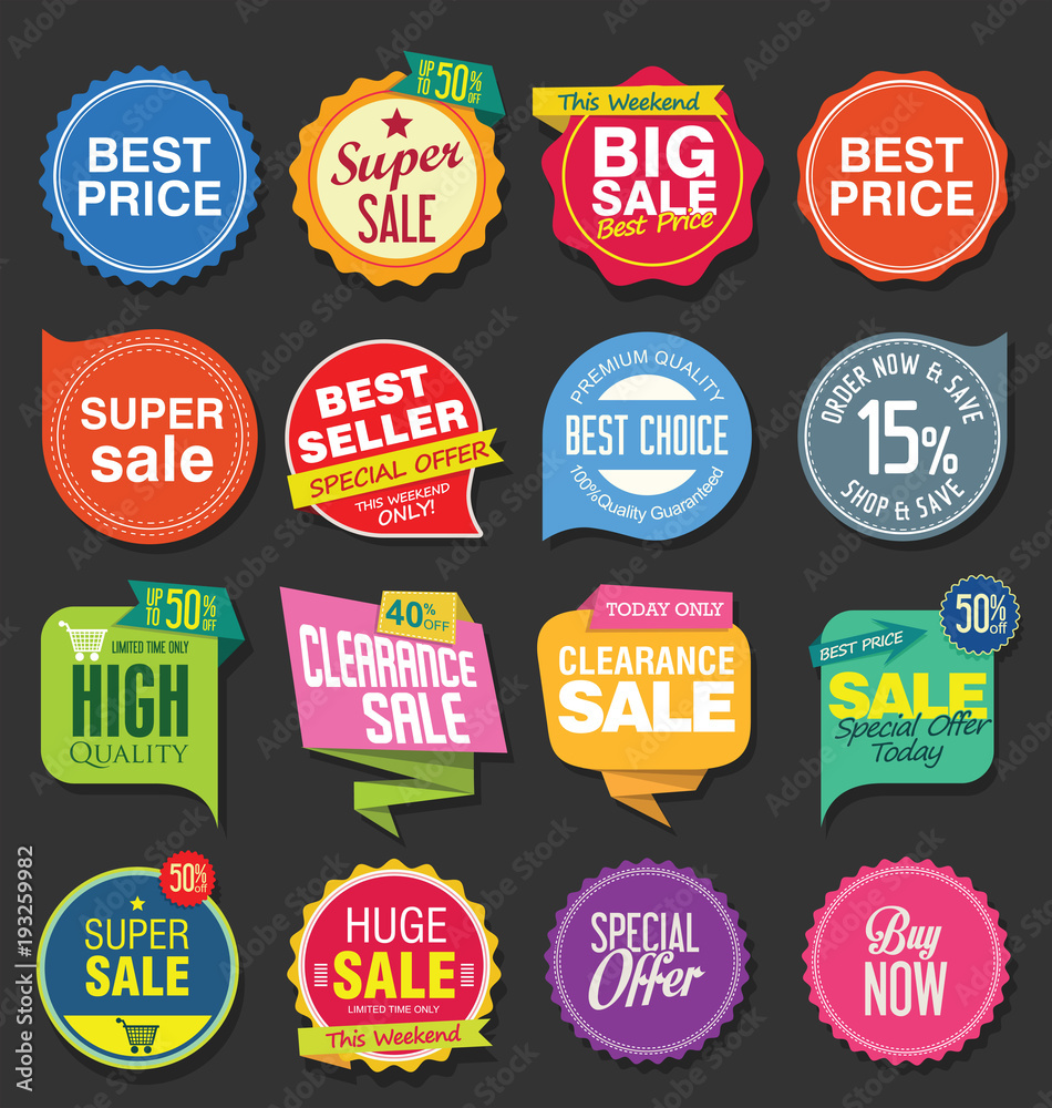 Sale stickers and tags colorful collection
