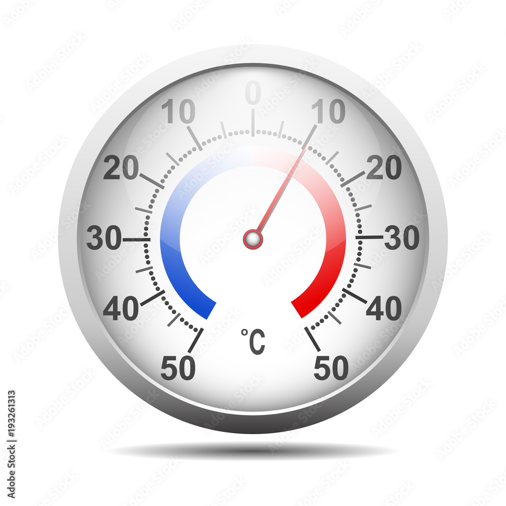 Celsius round thermometer with shadow. Outdoor temperature device Celsius round thermometer with shadow. Outdoor temperature device