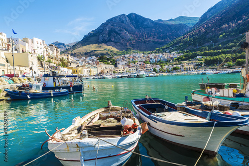 Fishing port with old wooden fishing boats in Sicily  Italy