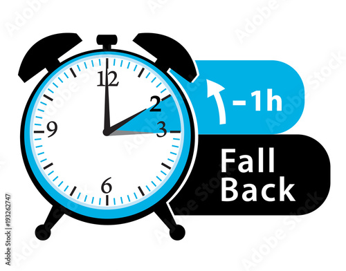Winter time. Daylight saving time. Fall back alarm clock icon II.
