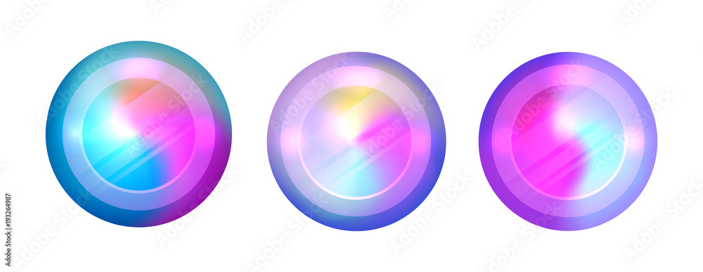 Set of round holographic banners. Blurred rainbow elements. The lens of ...