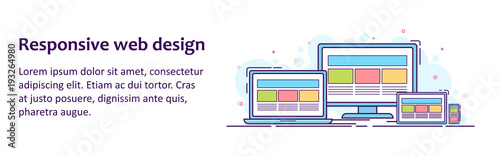 Web banner with illustration of devices with different view one web page