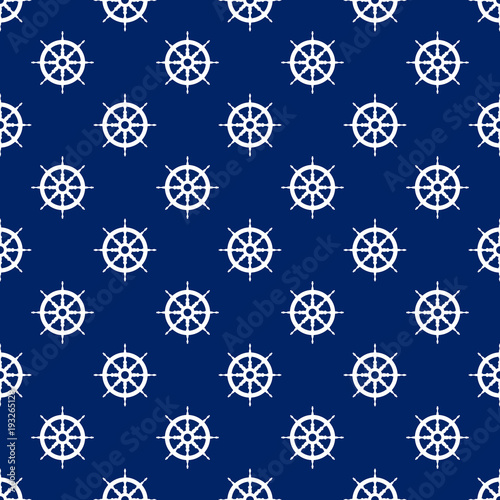 Seamless Travel Pattern with Ship's Wheel , Marine Tourism Concept , Vector Illustration
