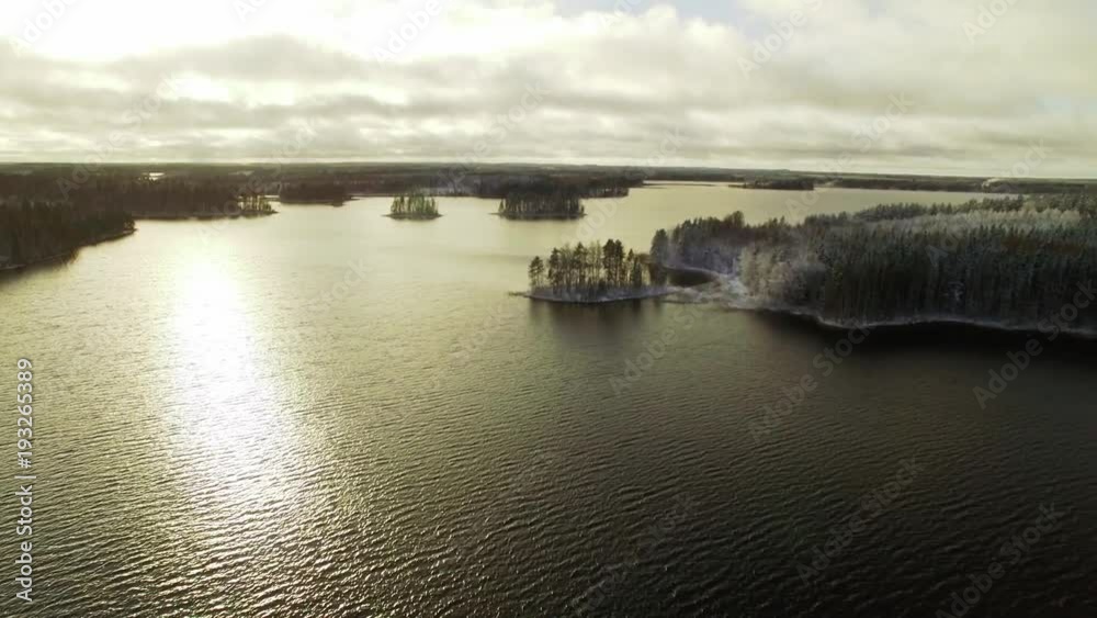 Aerial time-lapse of unfrozen lake in winter Aerial time-lapse of unfrozen lake in winter