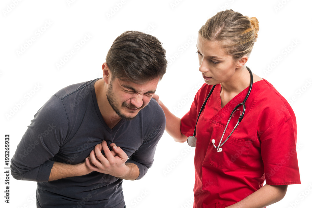 Lady doctor and patient having stomach ache. Lady doctor and patient having stomach ache.