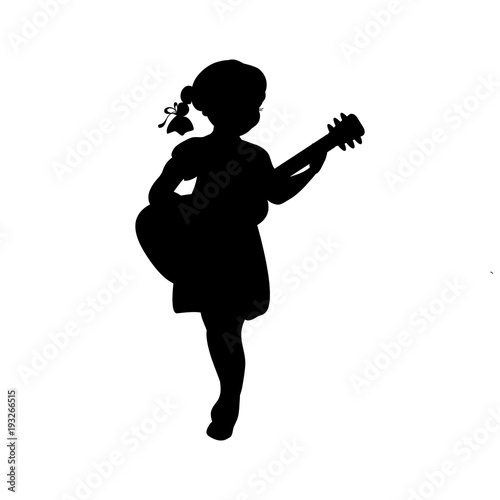 Silhouette girl music playing guitar