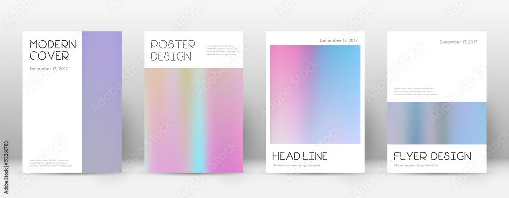 Flyer layout. Minimal tempting template for Brochure, Annual Report, Magazine, Poster, Corporate Presentation, Portfolio, Flyer. Appealing pastel hologram cover page.