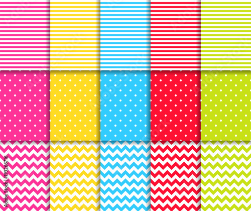 Colorful dotted and striped seamless patterns vector backgrounds