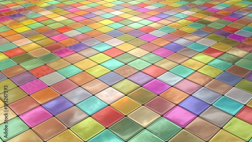 3D rendering colored mosaic with sky reflection