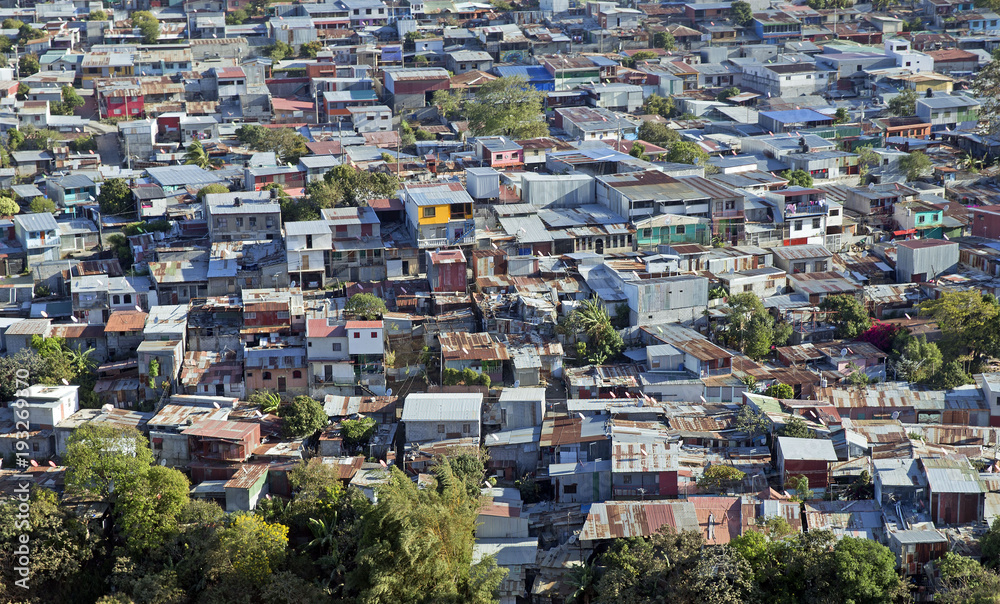 Aerial view of a poor neighbourhood of San Jose Costa Rica