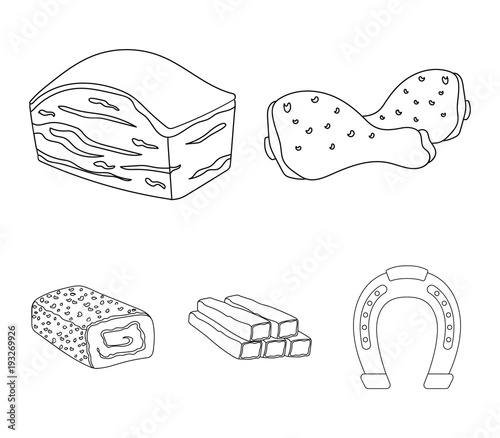 Chicken drumstick, podcherevina, crab sticks, meatloaf. Meat set collection icons in outline style vector symbol stock illustration web.