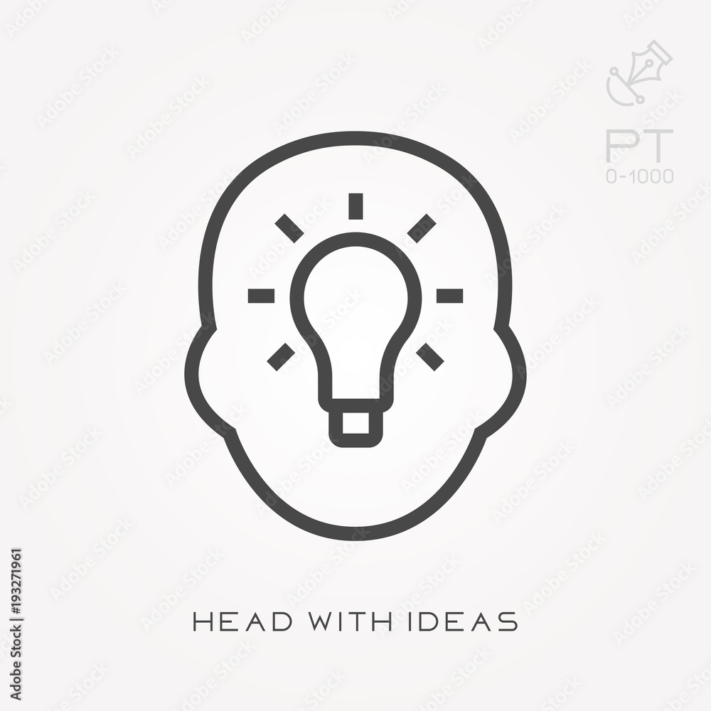 Line icon head with ideas Line icon head with ideas