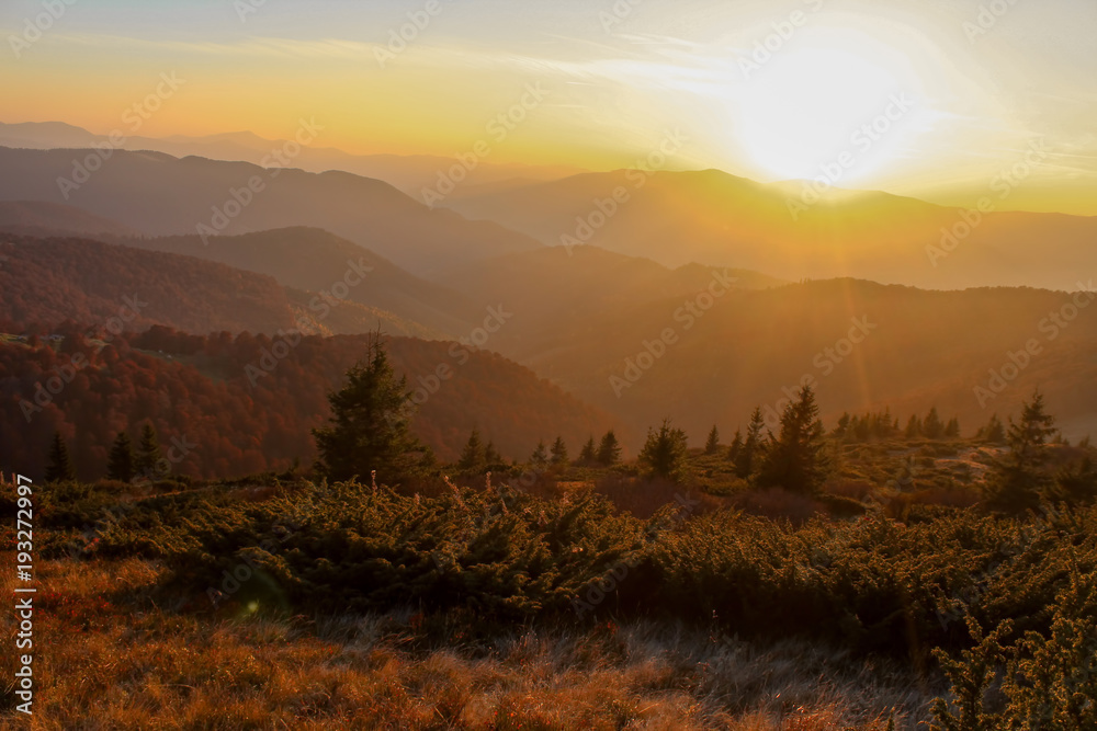 Sunset, mountains Carpathians