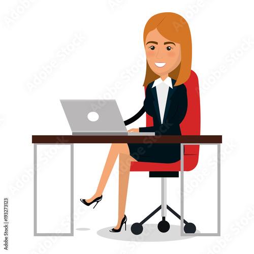 businesswoman in workplace character vector illustration design