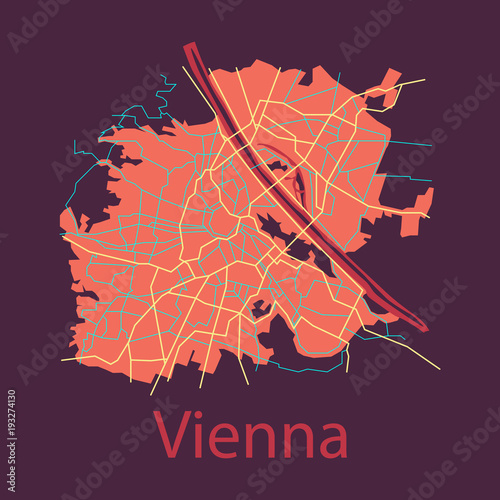 Flat map of the city of Vienna, Austria