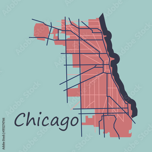 Flat Map Chicago city. Illinois Roads