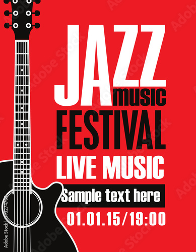 Photography Vector banner for Jazz festival of live music with acoustic guitar in retro styl