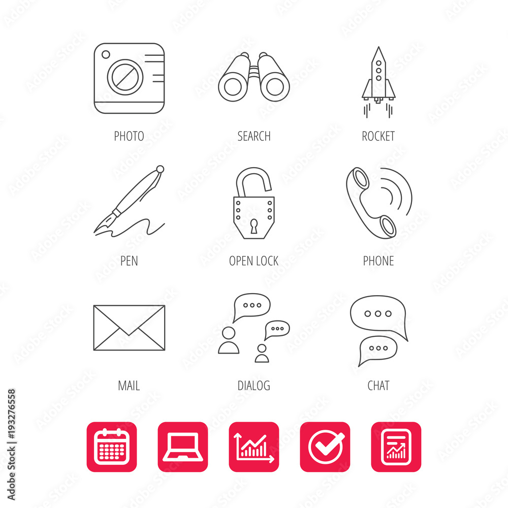 Fototapeta premium Photo, startup rocket and search icons.