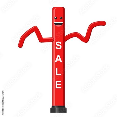 Dancing inflatable red tube man in flat style isolated on white background. Wacky waving air hand for sales and advertising. Vector illustration