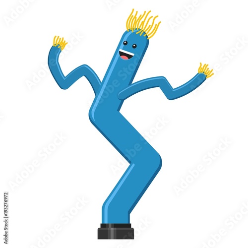 Dancing inflatable blue tube man in flat style isolated on white background. Wacky waving air hand for sales and advertising. Vector illustration