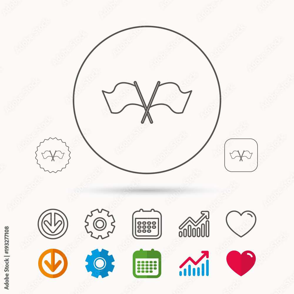 Crosswise waving flag icon. Location pointer. Crosswise waving flag icon. Location pointer.