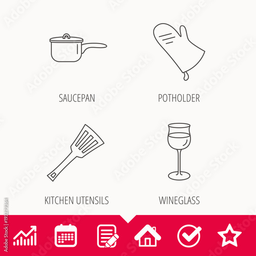 Saucepan  potholder and wineglass icons.