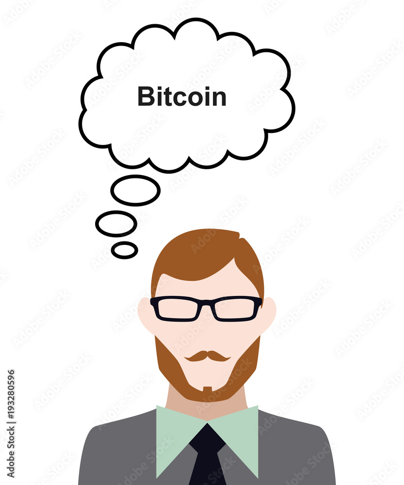 Person denkt an Bitcoin - Schrift Person denkt an Bitcoin - Schrift