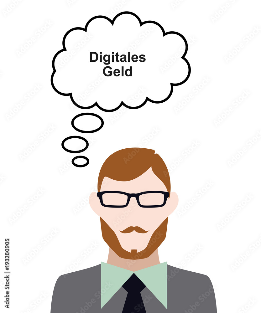 Person denkt an digitales Geld Person denkt an digitales Geld