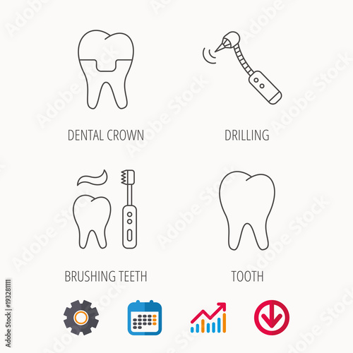 Brushing teeth  tooth and dental crown icons.