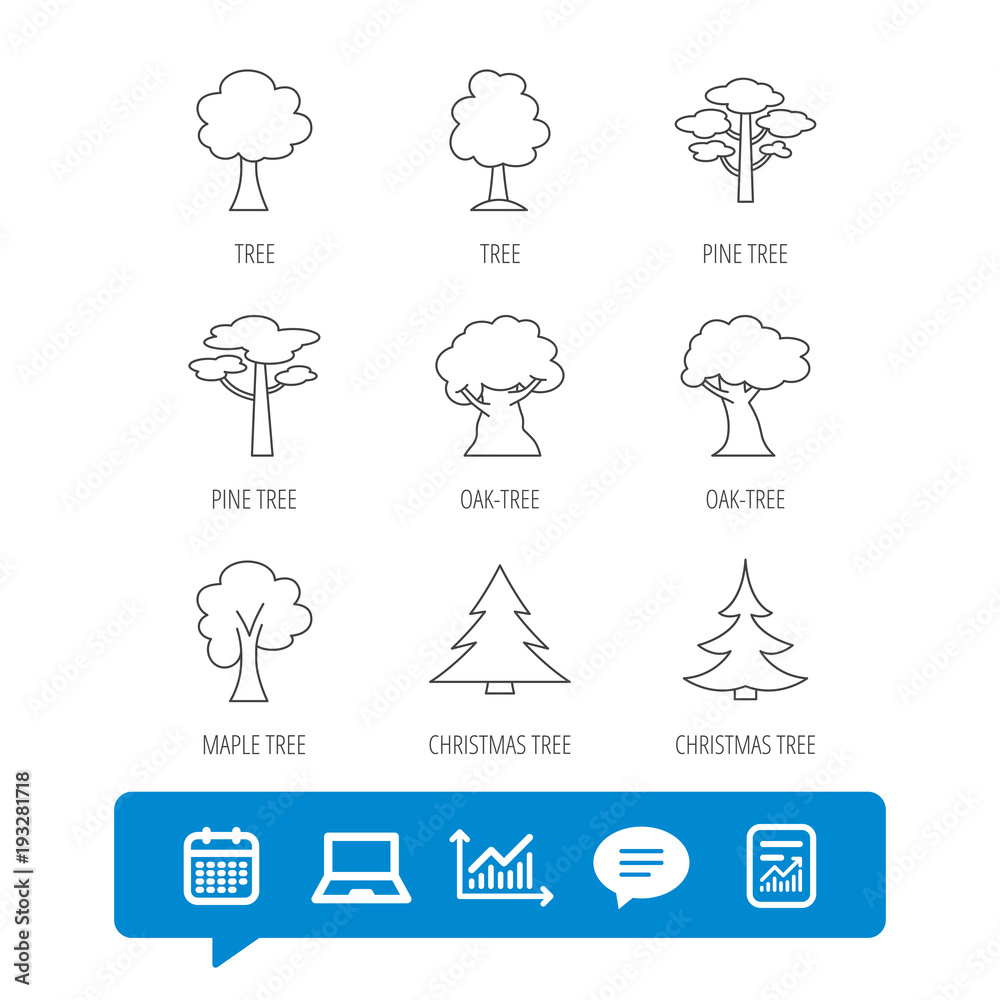 Pine tree, maple and oak icons. Christmas tree. Pine tree, maple and oak icons. Christmas tree.