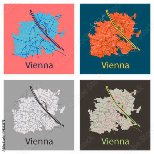 Set of Flat map of the city of Vienna, Austria