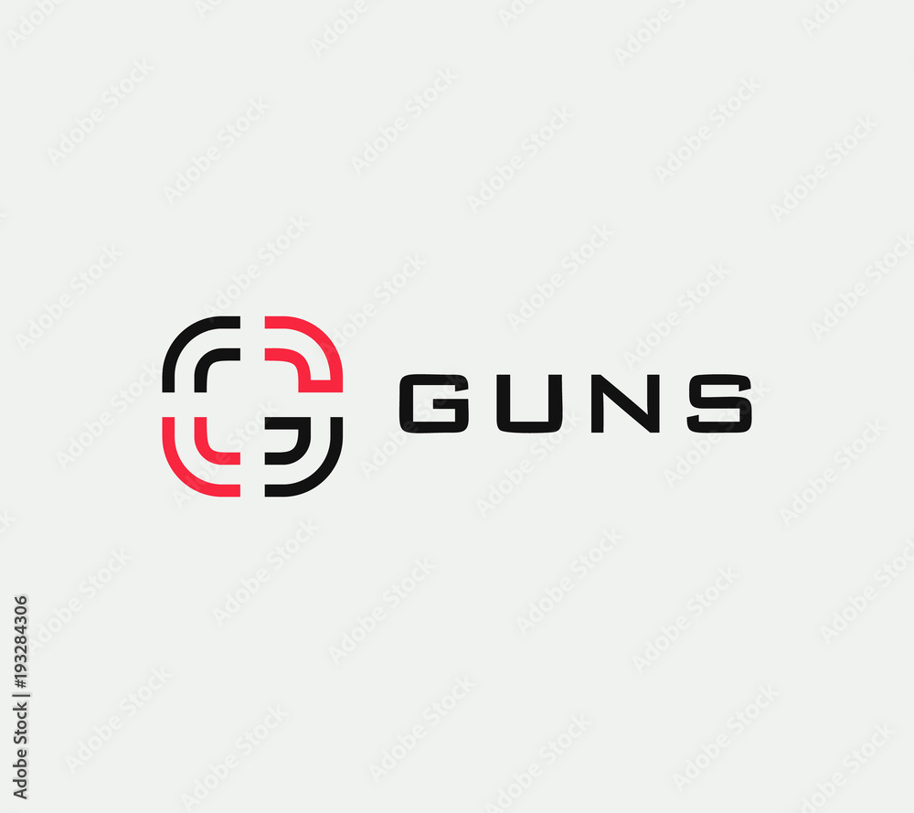 Aim vector linear stylized icon, goal abstract sign, target symbol, gun business logo template, vector illustration on white background. Aim vector linear stylized icon, goal abstract sign, target symbol, gun business logo template, vector illustration on white background.