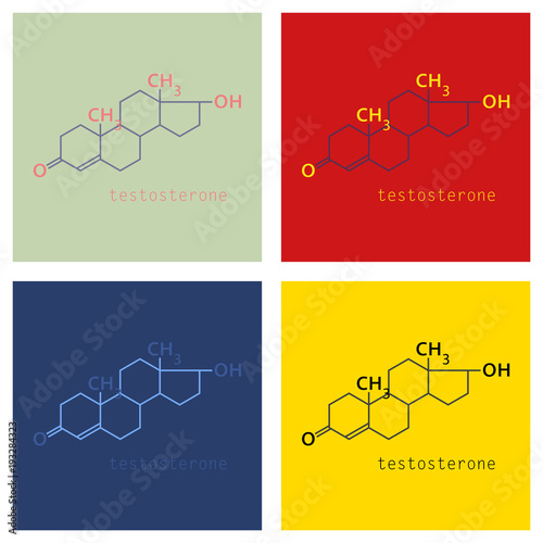 Set of Testosterone male sex hormone (androgen) molecule. Skeletal formula.