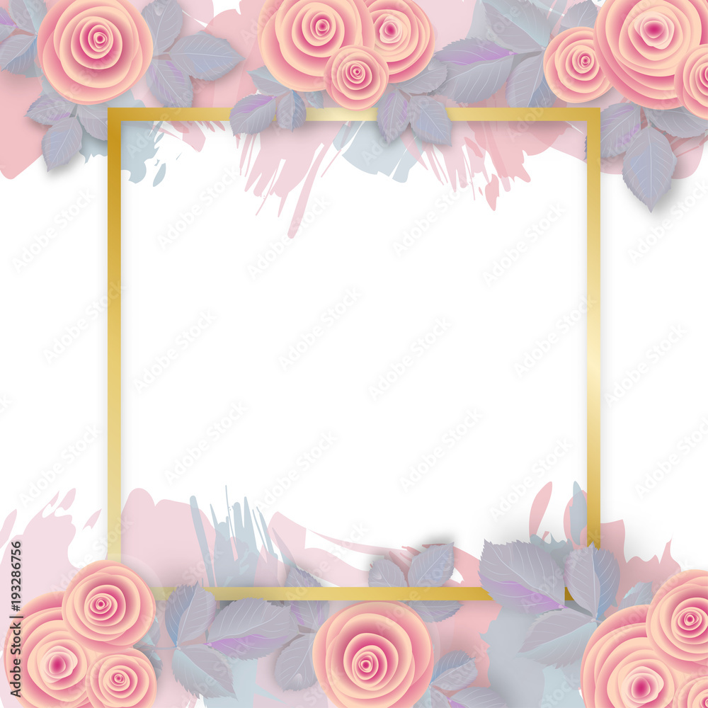 gold frame . roses pattern. Artistic background for wedding, bridal shower,  save the date, banner, brochure, poster, home decor Stock Vector | Adobe  Stock