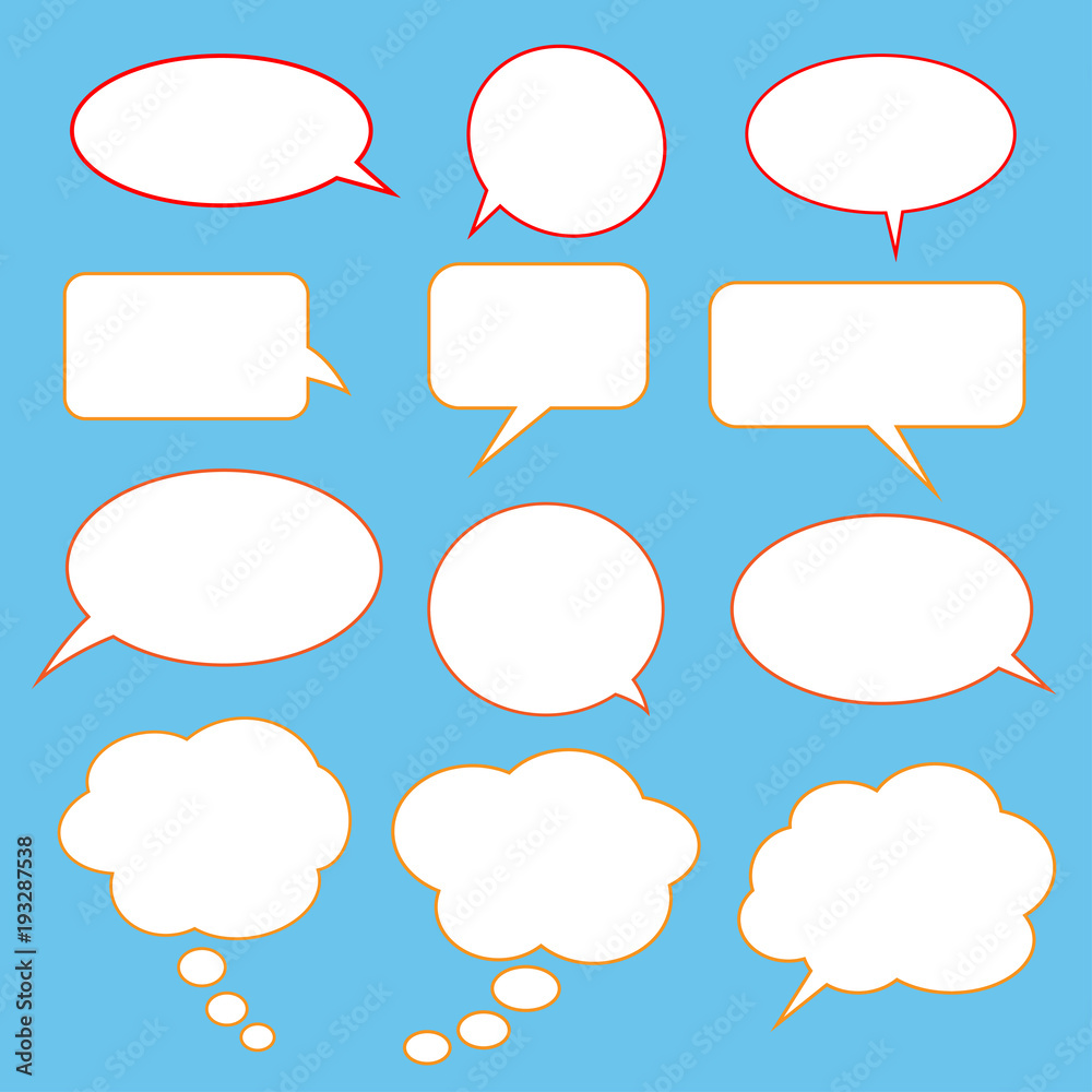 Vector set of stickers of speech bubbles. Blank empty white speech bubbles Vector set of stickers of speech bubbles. Blank empty white speech bubbles