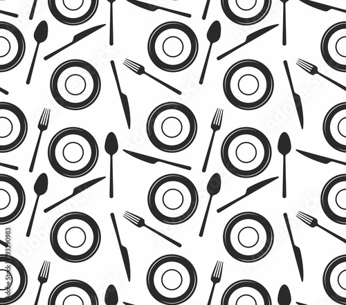 seamless pattern with knives, forks, spoons and plates