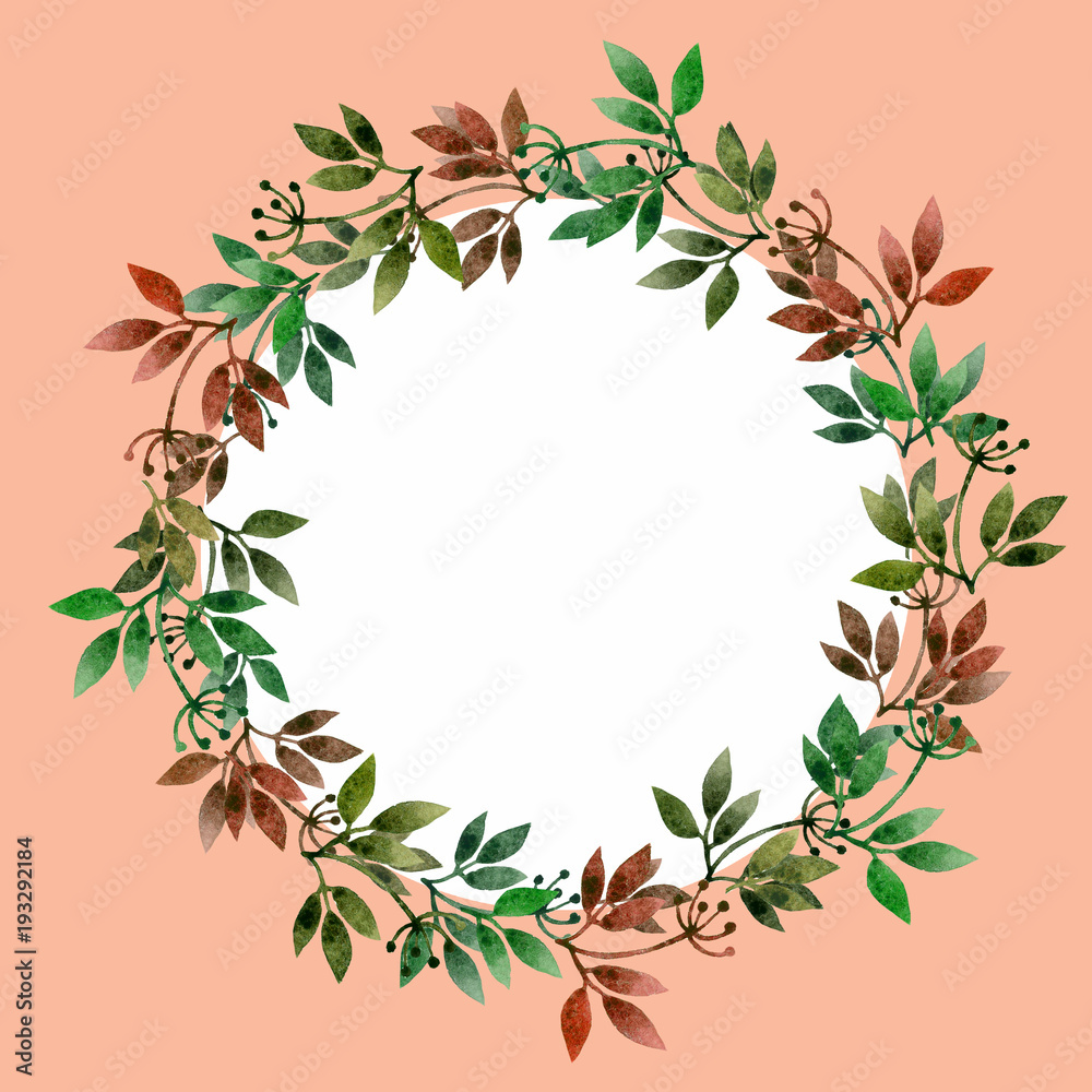 Watercolor hand drawn illustration. Wreath with branches for wedding invitations, greeting cards, save the date invitation, prints, postcards and other things you can imagine.