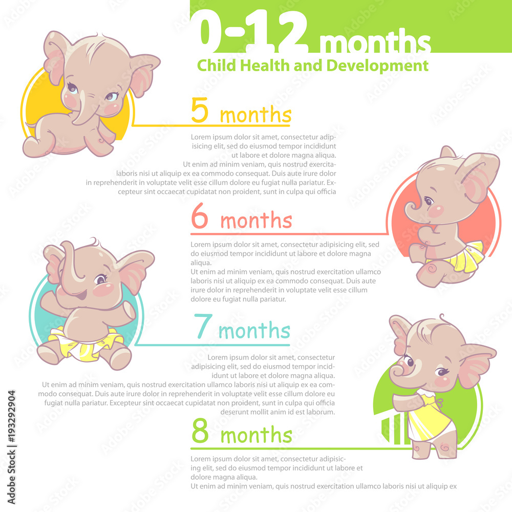 Set of baby health and development icon. Infographic of baby growth ...