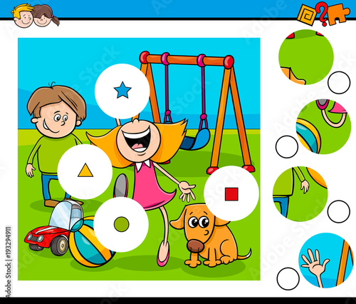 match pieces puzzle with kids on playground