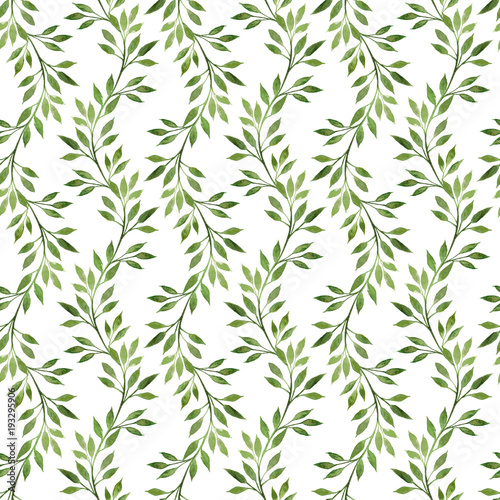 Watercolor hand drawn illustration isolated on white background. Seamless watercolor pattern with leaves and branches for background, wallpaper, textile. © T.Shestak