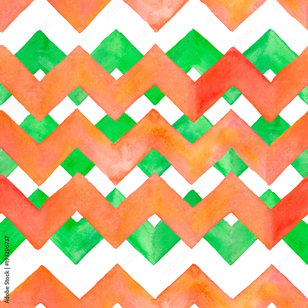 Abstract watercolor geometric pattern. Seamless pattern with zigzag lines for background, wallpaper, textile, wrapping paper.	