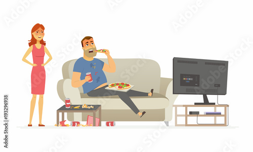Wife angry with husband - cartoon people character isolated illustration