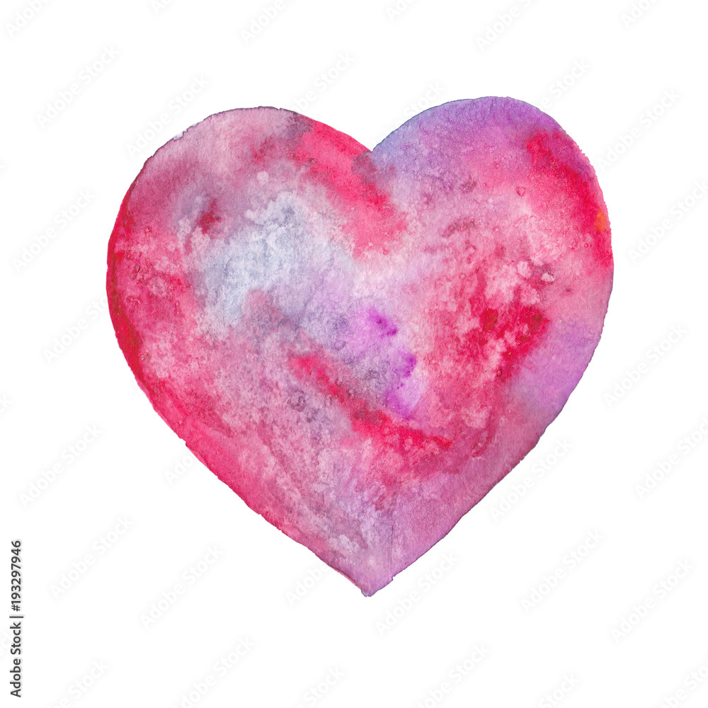 Watercolor heart with splash  isolated on white background.