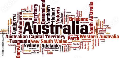 Cities in Australia word cloud