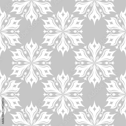 White floral seamless pattern on gray background