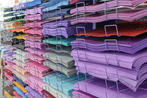 colorful paper on store shelves