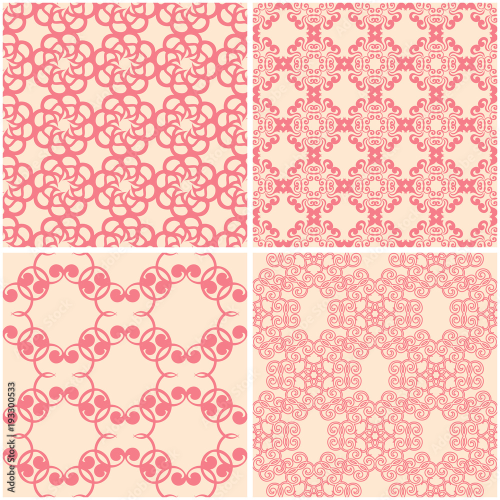 Floral patterns. Set of beige and red seamless backgrounds Floral patterns. Set of beige and red seamless backgrounds