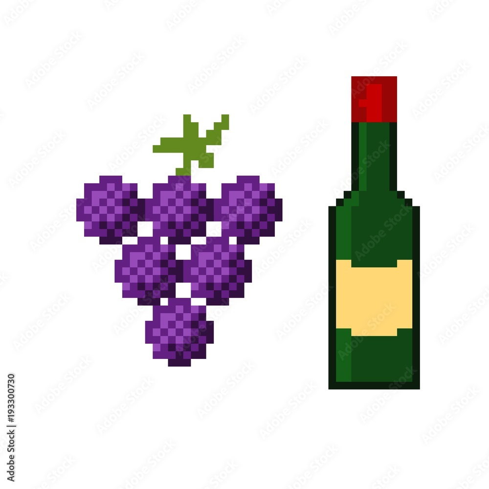 Wine And Grapes Pixel Art Stock Illustration Adobe Stock