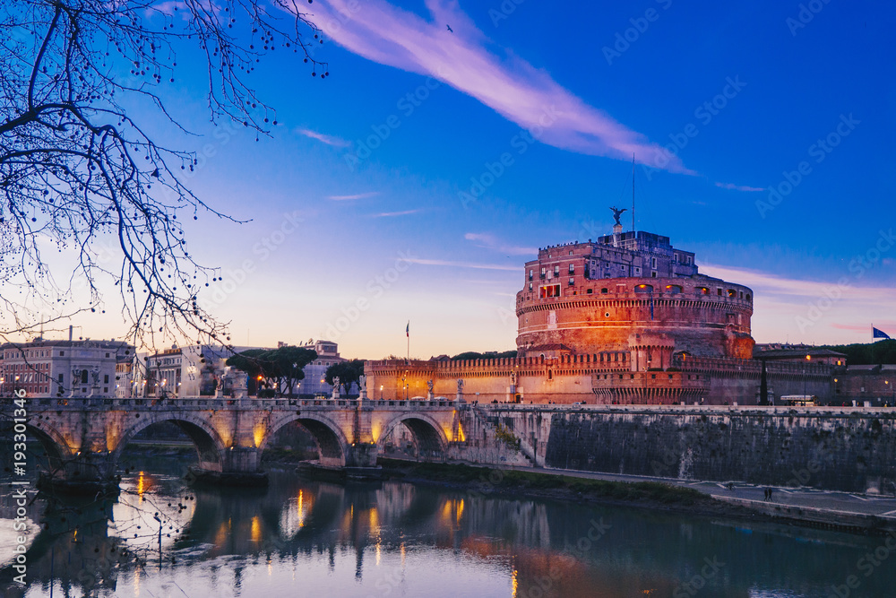 Saint Angelo Castle by night, Rome, Italy